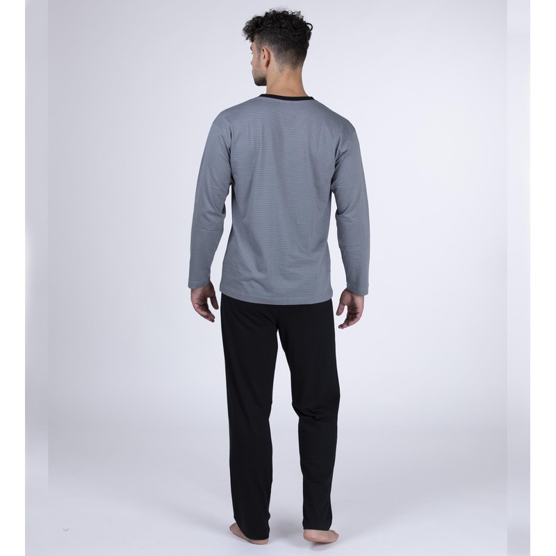 Moonline - Men's Long Pyjamas 100% Cotton with V-Neck and