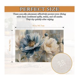Flower Placemats Set of 6,Flower on Marble Heat Resistant Kitchen Table Mats for Indoor and Outdoor,Washable Wipe Clean Dining Placemat 12 x 18 Inches