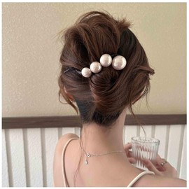 Aneneiceera Vintage Acryl Bananenclips Harz Schwarz Haarspange Perle Bananenkamm Haarspange Pin Dünne Clincher Clips Französisch Pferdeschwanz Halter Griffe Klemme Zubehör Für Frauen (Perle)
