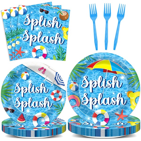96Pcs Splish Splash Party Plates and Napkins Pool Birthday Party