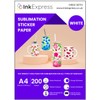 Ink Express A4 White Sublimation Sticker Paper - Compatible with