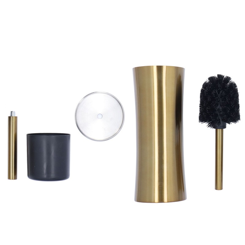 Toilet Brush Set Stainless Steel Gloden Space Saving Soft Durable