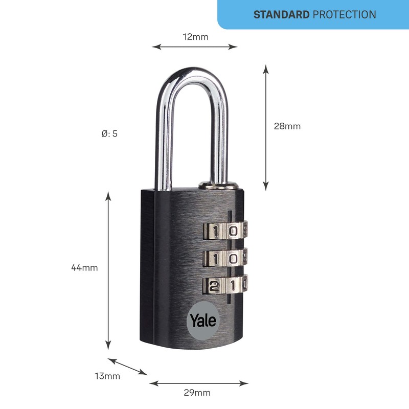 Yale - YE3CB/28/126/1/BK Standard Security 28mm Aluminium Combination Padlock -