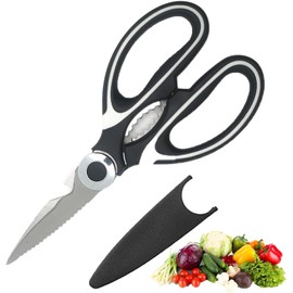 Multi-Purpose Kitchen Scissor, Non Slip Sharp Stainless Steel, Heavy Duty Shears, Dishwasher Safe Use for Vegetables, Chicken, Fish, Meat, Poultry, Herbs, BBQ, Bones, Flowers, Nuts with Blade Cover.