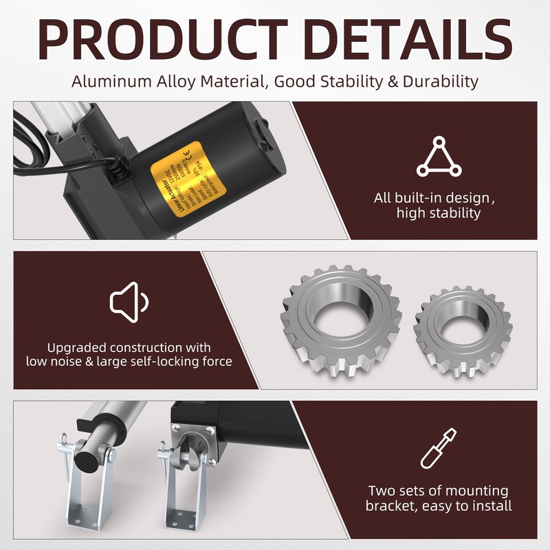 12V Linear Actuator, 10 Inch Stroke Heavy Duty Electric Actuator