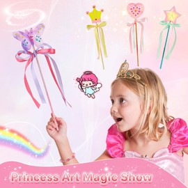 ZEFAN 14Pcs Princess Fairy Wands Kit, Wooden Craft Kits for Kids, Make Your Own Magic Wand for Kids, DIY Art and Craft Accessories for Kids Girls