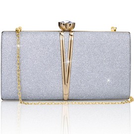 Farcauo Clutch Women's Evening Bag Women's Small Shoulder Bag with Removable Chain Crossbody Bag Glitter Evening Bag, #a silver handbag