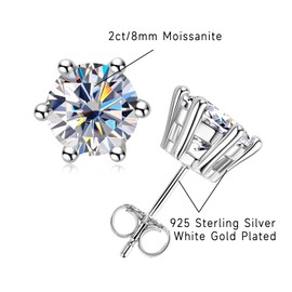 Catfoony Moissanite Stud Earrings 6 Prong Round Cut 4cttw D Color VVS1 Lab Created Diamond 18K White Gold Plated Sterling Silver Moissanite Earrings for Women Men with Certificate