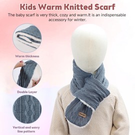OMUKY Kids Scarf Fleece Warm Knitted Scarves for Girls Boys Toddler Cold Weather Soft Neck Warmer(Blue,6-12 Years)