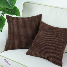 CaliTime Pack of 2 Comfy Throw Pillow Covers Cases for Couch Sofa Bed Decoration Comfortable Supersoft Corduroy Corn Striped Both Sides 20 X 20 Inches Coffee