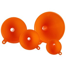 KarZone Plastic Funnel for Automotive Use - Kitchen Funnels for Filling Bottles, Jars, Containers or Lab Use - Oil Funnel for Gas, Car Oil, Lubricants and Fluids (Orange-4 Pack)