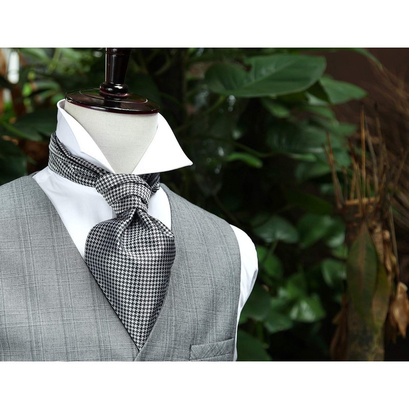 HISDERN Tie Scarf Black and White Men's Wedding Ascot Tie