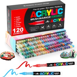 YV-cozx 120 Colors Acrylic Paint Markers, Soft Brush Tip Acrylic Paint Pens for Stone, Wood, Glass, Rock Painting, Canvas, Ceramic, DIY Crafts Art Supplies
