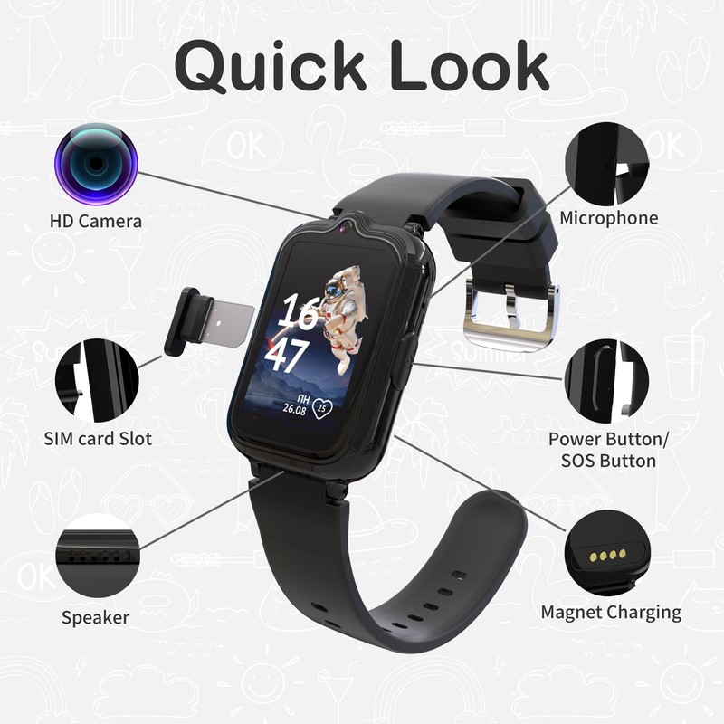 4G Kids Watch with GPS Tracker, HD Touch Screen Video