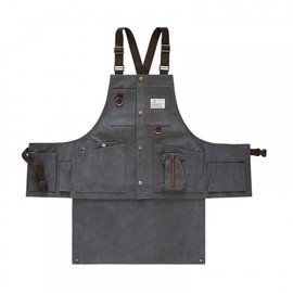 MiOYOOW Work Apron, Adjustable Canvas Kitchen Apron, Cross Back Apron with Multiple Pockets for Work, Kitchen, Garden, Home, Black / Grey