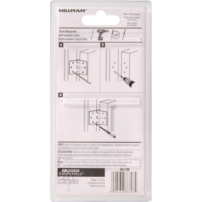 Hardware Essentials 851746 General Purpose Square Corner Hinges Fixed Pin