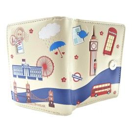 Shag Wear Streets of London Small Women’s Wallet, Vegan Faux Leather Bifold with Card Slots, ID Window and Compact Snap Closure in Beige 4.5"