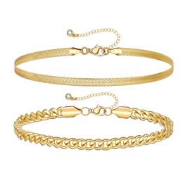 KissYan Gold Layered Ankle Bracelets for Women, Dainty 14k Gold Plated Layering Anklets Set Adjustable Fashion Cuban Link Snake Tennis Chain Ankles Summer Beach Foot Jewelry