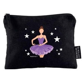 Kosmetiktasche Ballerina Sara – Kosmetiktasche aus recycelter Baumwolle in Schwarz, 21 x 16 cm, beidseitig bedrucktes Design, Schwarz , 21cm x 16 cm, Ballett