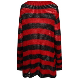 Ro Rox RYOT Pullover Betrubt Chunky Knit Gothic 90s Grunge Wide Stripes, red