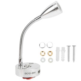 RV Reading Light Flexible Neck 3 Color Light 12‑24V 3W USB Rechargable Universal for Yachts Boats Silver