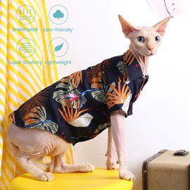 Cat Hawaiian Shirt, Summer Cat Clothes for Sphynx Cat Devon Rex and Small Dogs, Breathable Polo T-Shirts for Cats (L(4.5-6.5lbs))