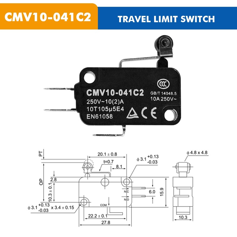 DewinLVD Pack of 10 Micro Limit Switch, Mini Micro Switch,