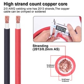 2/0 Gauge Wire Welding Battery Pure Copper Cable,iGreely 2/0 AWG Upgraded Heavy-Duty Flexible Insulation Battery Cable for Auto, Car, Solar, RV, Marine,Generator and Inverter-10 Feet Each Black&Red