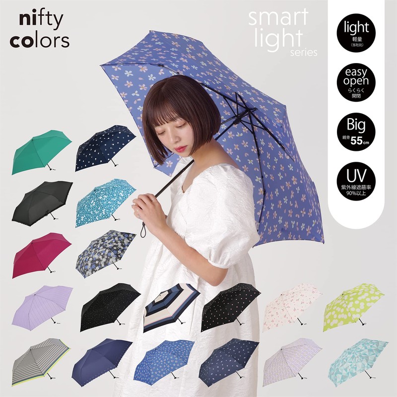 Nifty Colors 1540BK Folding Umbrella, Ruffle Carbon Lightweight Mini 55