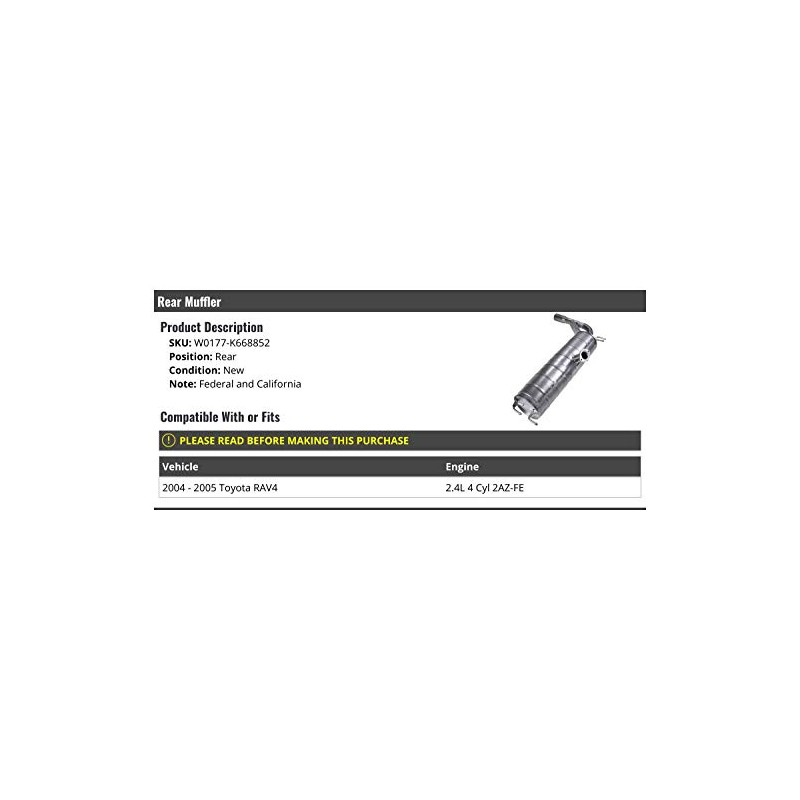 Rear Muffler - Compatible with 2004-2005 Toyota RAV4 2.4L 4-Cylinder