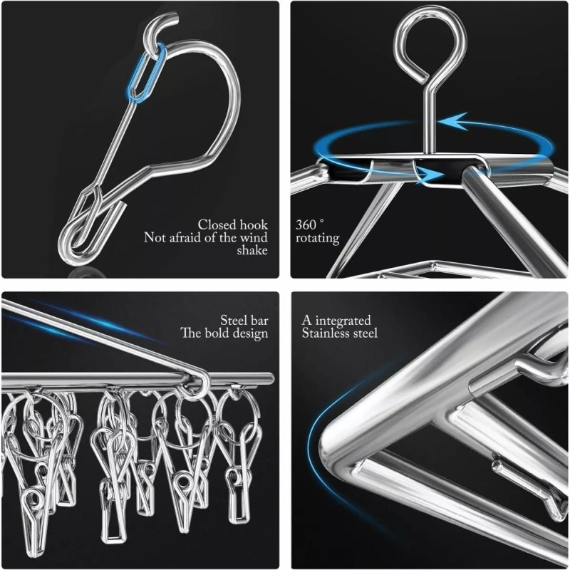 SANBREVE Tendedero Portatil Ropa Secadora Acero Inoxidable 40 Pinzas