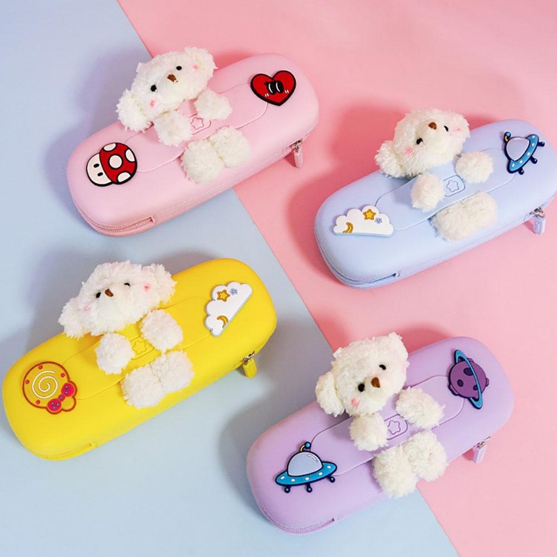 Silicone Pencil Case Cute Cartoon Stationery Plush Doll Animal Storage