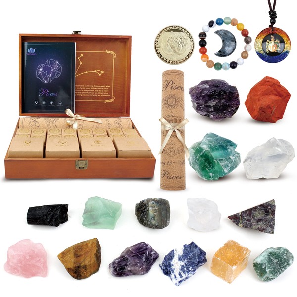 Yunoun Healing Stones and Crystals Set - Pisces Zodiac Stones - Astrology Power Stones Healing Crystal Horoscope Gift Energy Crystals for Meditation，Beginners，Reiki (Pisces)