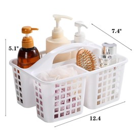 Boxonly Portable Shower Caddy Basket,Convenient Cleaning Supplies Organizer with Compartments and Handle,Ideal for Bathroom, Bedroom, Kitchen, College Dorm,Garden,etc.12.4" x 7.4" x 5.1"white