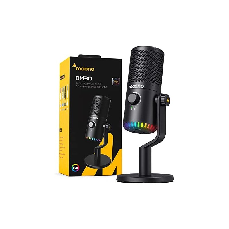 MAONO Micrófono USB para juegos para PC, micrófono condensador programable