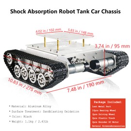 Professional Shock-absorbing Metal Robot Tank Chassis with DC Encoder Motor for Arduino/Raspberry Pie, Tracked Suspension Absorption Vehicle, Remote Control Track Crawler Damping Vibration Caterpillar