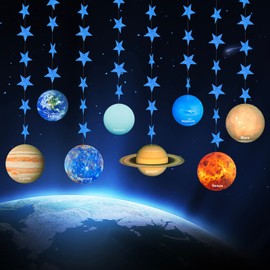 Solar System Decoration Banner, Eight Planet Garland with Blue Shimmer Star, Premium Paper Galaxy Outer Space Garland for Kids Bedroom Decor, Astronaut Birthday Party Supplies, SONGTIY