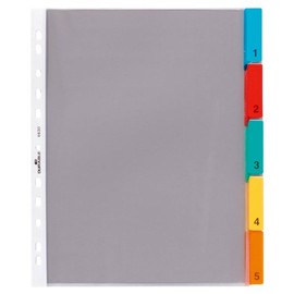 Durable 5 Part File Dividers for Lever Arch Files and Ring Binders - German Made Colour Coded Plastic Pocket Folder Wallets with 1-5 Numbered Card Tab Separators - A4