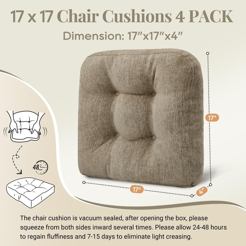 Basic Beyond Chair Cushions for Dining Chairs, Non-Slip Chair Pads,