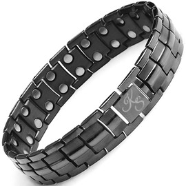 Kalsi Style Ultra Strength Titanium Magnetic Therapy Bracelet, Double Row 3500 Gauss Magnets for Men & Women, Free Resizing Tool & Gift Box (Gunmetal w/Silver Magnets)