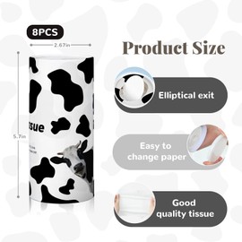 8 Pack Cow Car Tissue Holder, Portable Travel Tissues Cylinder Box Container with 3-Ply 400 Sheets Facial Tissues for Car Cup Holders, Refillable Convenient Automotive Interior Accessories