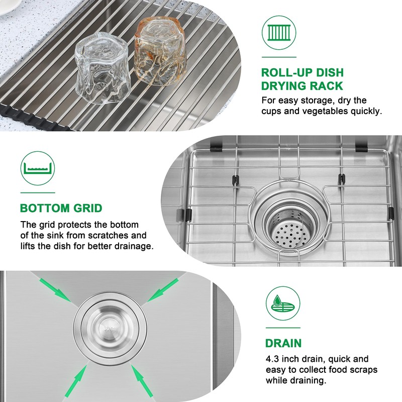 Herogo 15×17 Inch Undermount Kitchen Sink, Stainless Steel Wet Bar