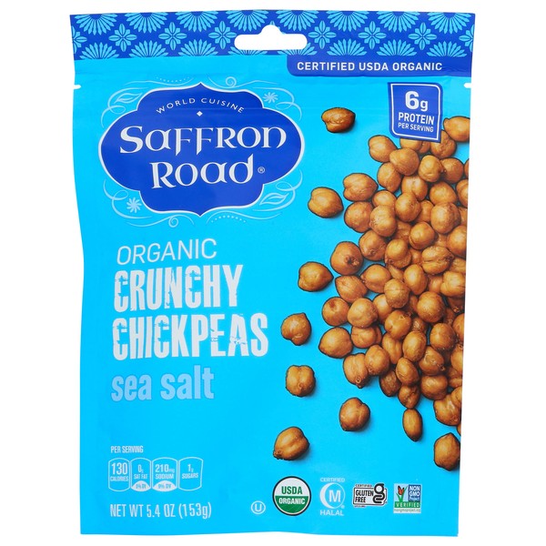Saffron Road Organic Sea Salt Crunchy Chickpea Snack, 6oz - USDA Organic, Gluten Free, Non-GMO, Halal, Kosher, Vegan