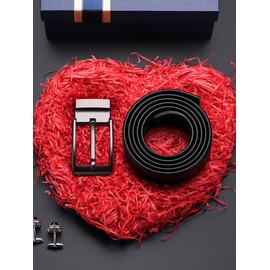 VANNANBA Mens Belts Leather Genuine with Single Prong Buckle Black for Casual Business