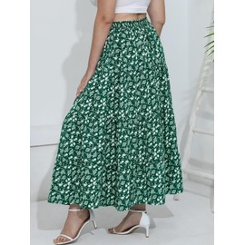BERYDRESS Women's Spring Green Floral Maxi Skirts Elastic Waist Flared Elegant Long Swing A-line Maxi Summer Skirt(4XL-C1029-GN Floral)