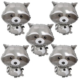 HORUIUS Raccoon Balloons Raccoon Shaped Foil Mylar Balloons for Baby Shower Kids' Boys Woodland Animals Theme Birthday Party Supplies Decorations 5PCS