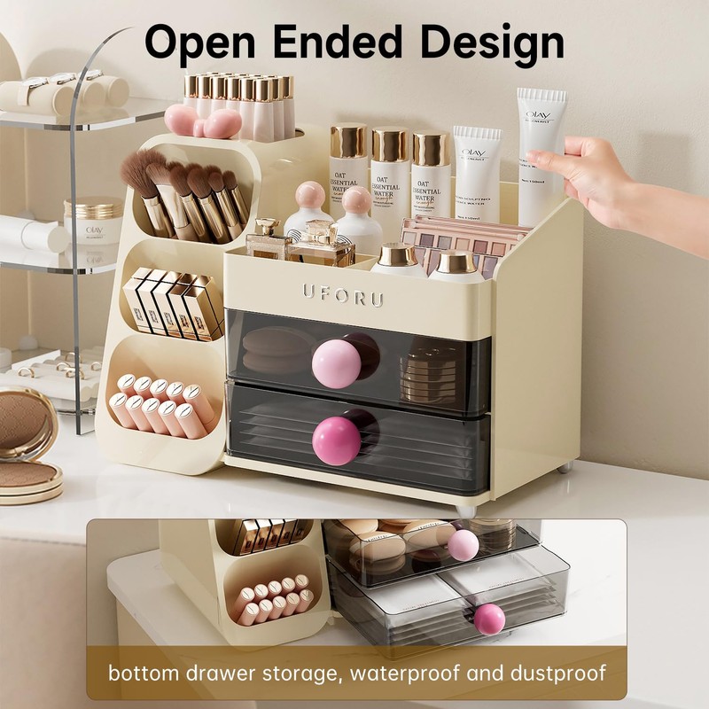 UFORU Makeup Organizer for Vanity with Brush Holder, Countertop Organizer