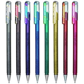 Pentel Hybrid - Dual Metallic Pens - Liquid Gel Rollerball Pen - K110 - Assorted Colours - Set of 8