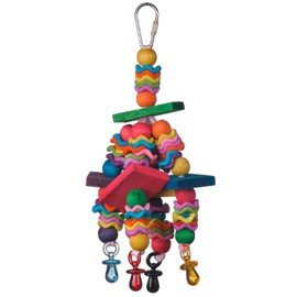 Super Bird Creations SB736 Wiggles and Wafers Colorful Chewable Wooden Bird Toy with Blocks and Pacifiers, Medium Size, 3” x 5” x 9”