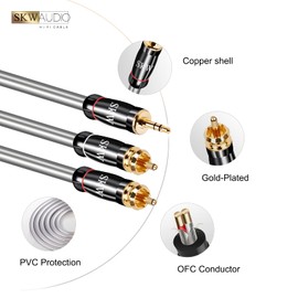 SKW Entry Level 3.5 mm Jack to 2 RCA Y Splitter Stereo Audio Cable (5 m, Grey)